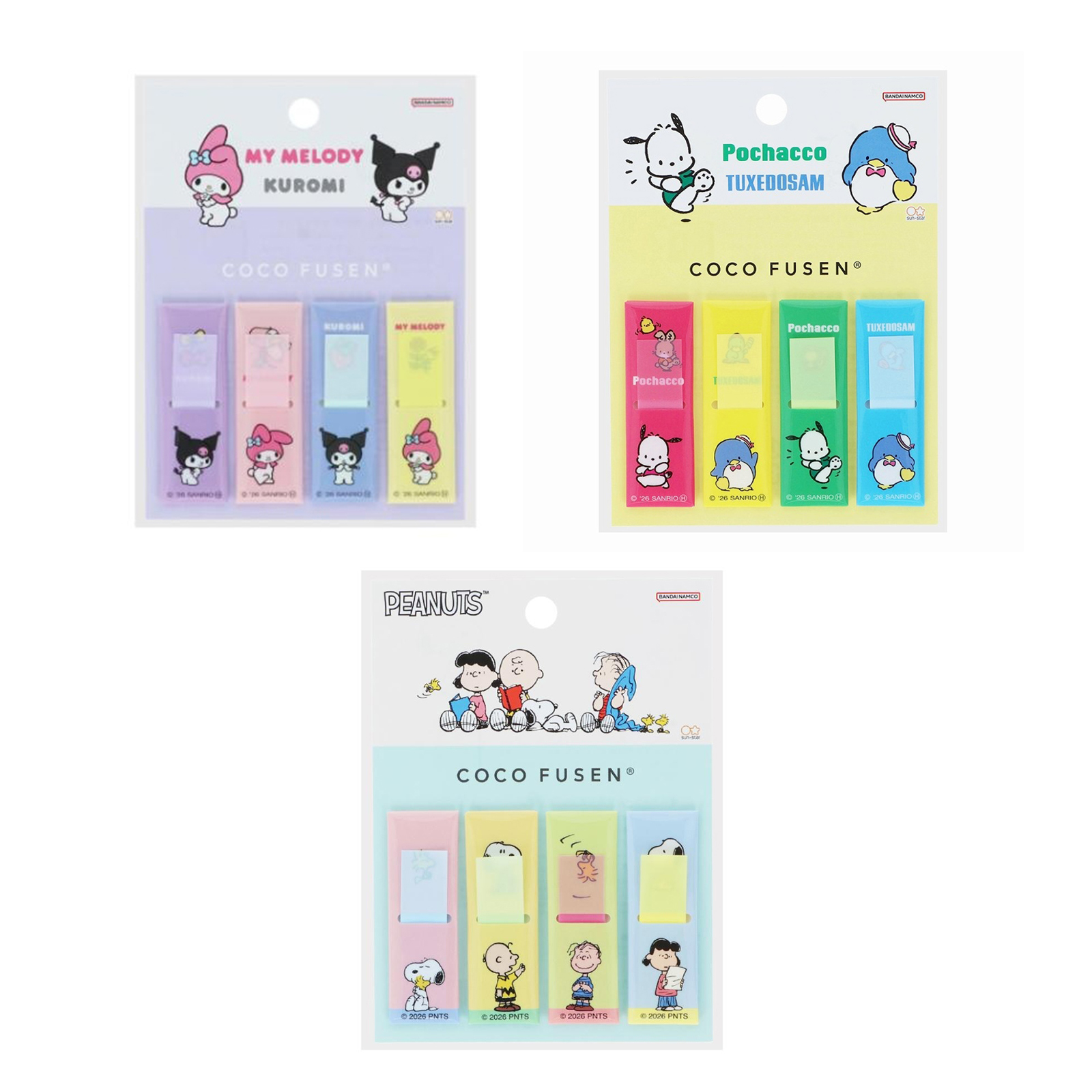 標籤貼 - 美樂蒂&酷洛米 /帕恰狗&山姆企鵝 / 史努比  - Coco Fusen Index Tabs - My Melody & Kuromi / Pochacco & Tuxedosam / Snoopy